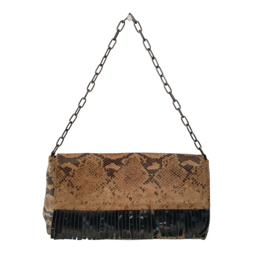 Y2K Animal Print Shoulder Bag Handbag Purse Italy Chain Fringe Leather Biker - Picture 7 of 16
